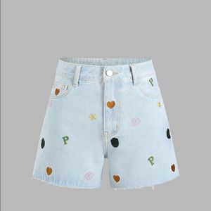 Embroidered denim shorts